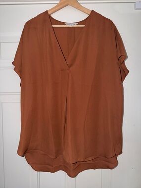 next Rust Brown V-Neck Short Sleeve Blouse